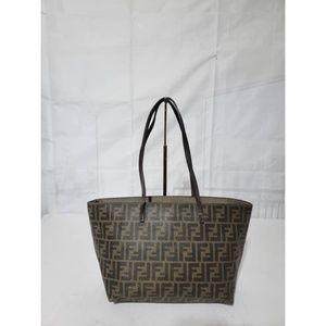 Authentic Fendi Tobacco Zucca Coated Canvas Spalmati Roll Shopper Tote B…